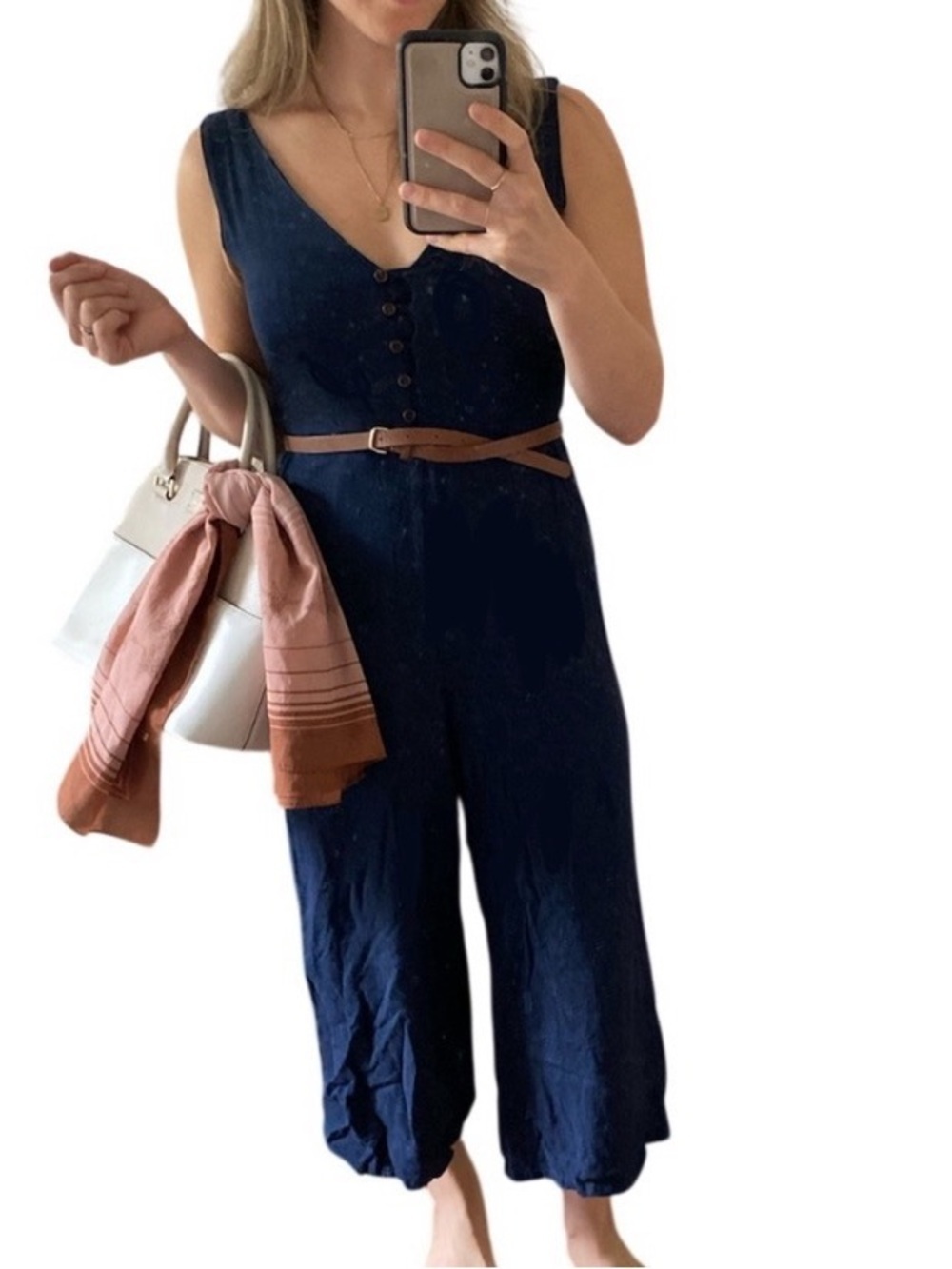 BOUTIQUE Papillon Cotton Linen Navy Sleeveless Cropped Wide Leg Jumpsuit XS